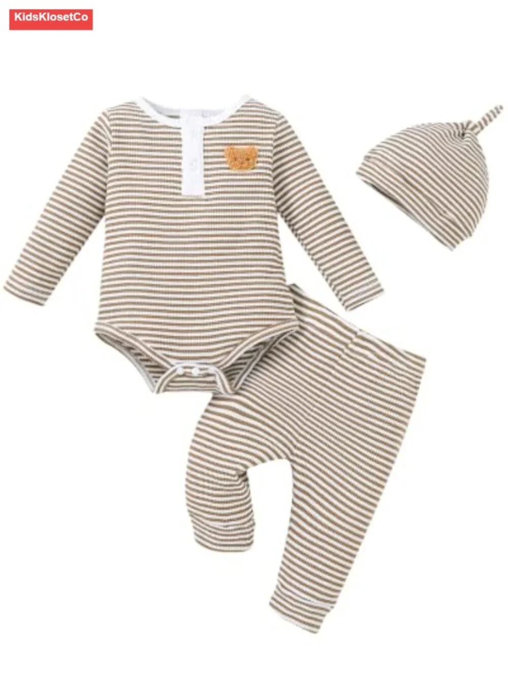 Baby Romper Pants Set Long Sleeve Ribbed Knit Colorblock 3-Piece Outfit - Picture 1 of 6